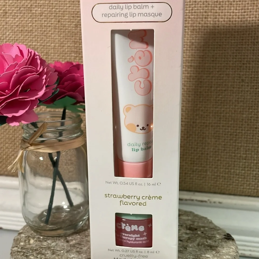 Crème Daily Lip Balm‎ + Repairing Lip Masque in Strawberry Creme